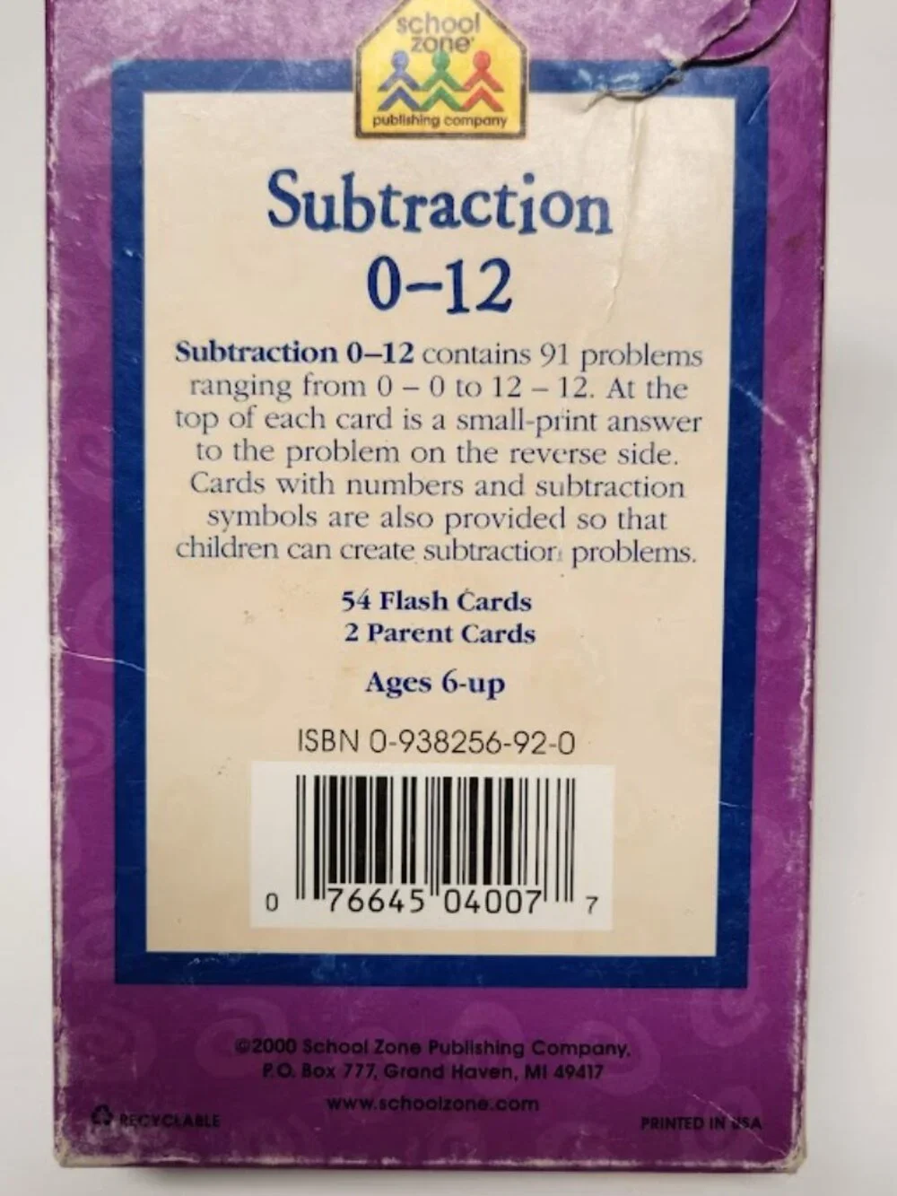 School Zone Subtraction 0-12 Flash Cards Math Skills Educational Fun Gift Stocki